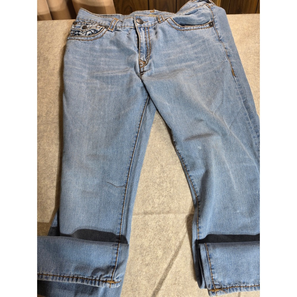 True Religion Ricky Relaxed Straight Jeans Mens 38 Light Wash Blue Denim USAMade